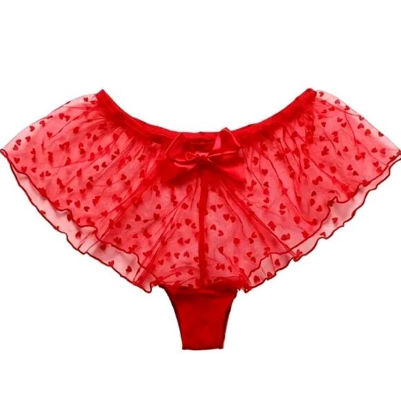 Womens Heart Print Mesh Boyshort Cheeky Panty Large -B - Picture 1 of 6